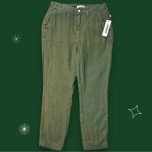NWT L’Agence Cropped Linen Trousers in Olive Green “Basil” Size 25